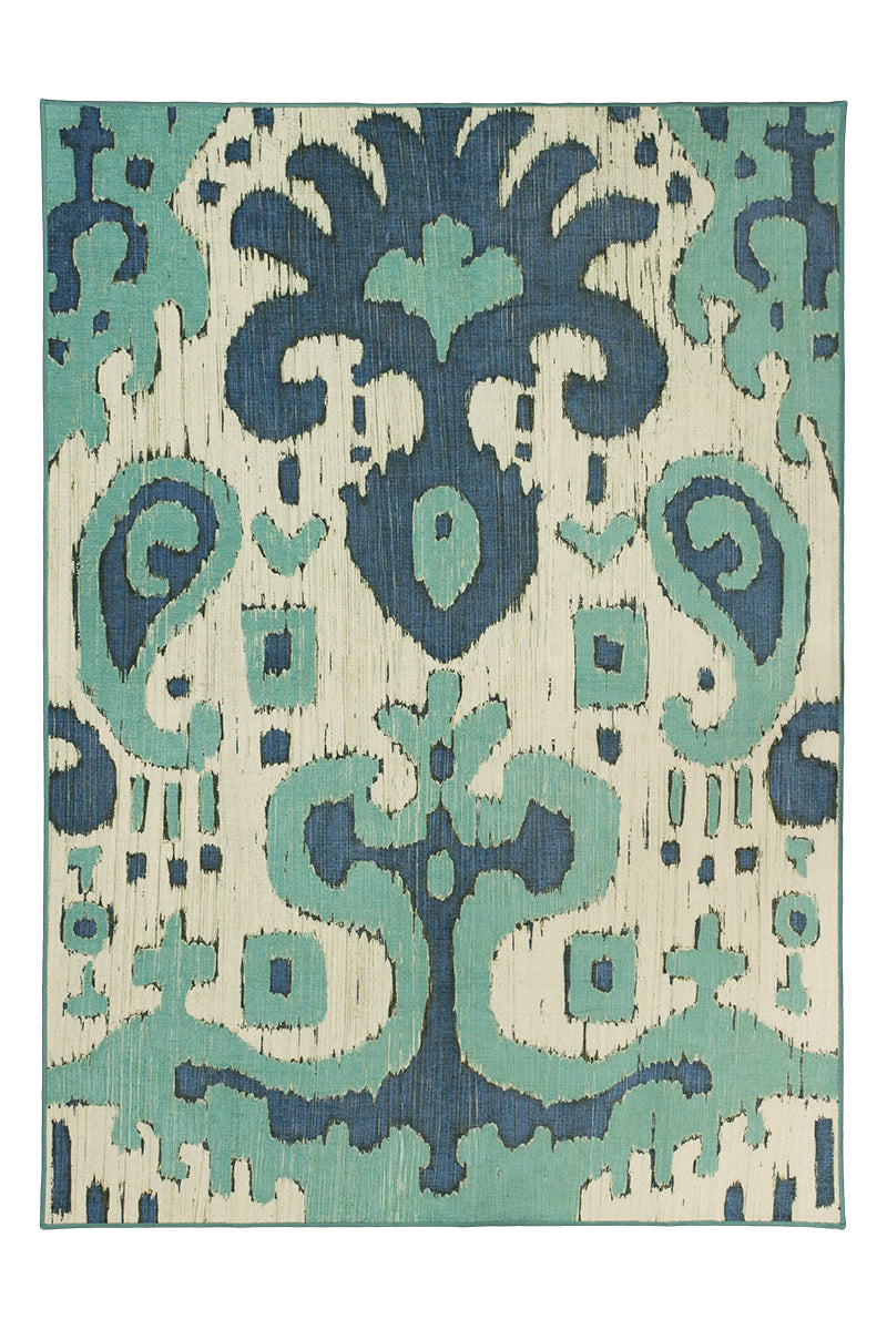 Ochre Ikat Steel Blue Washable Rug