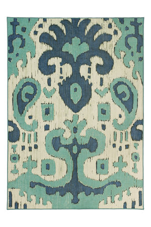 Ochre Ikat Steel Blue Washable Rug