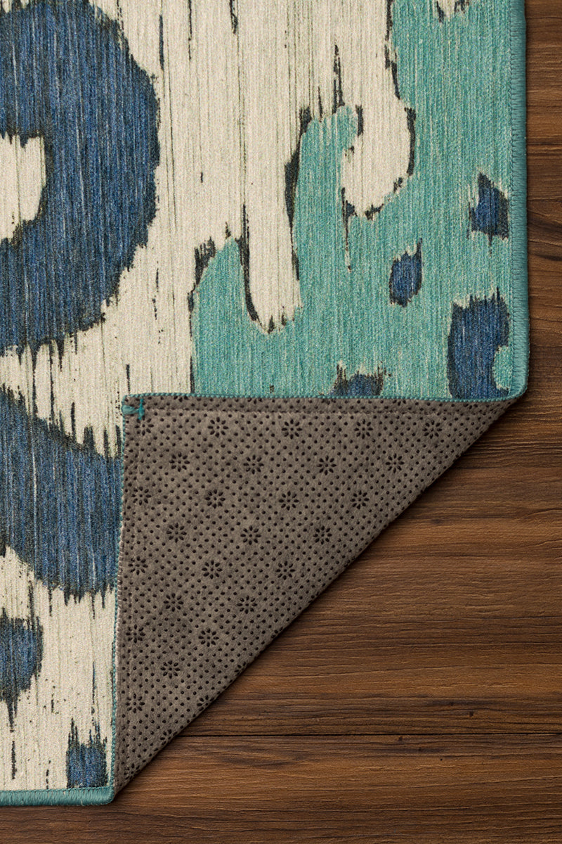 Ochre Ikat Steel Blue Washable Rug