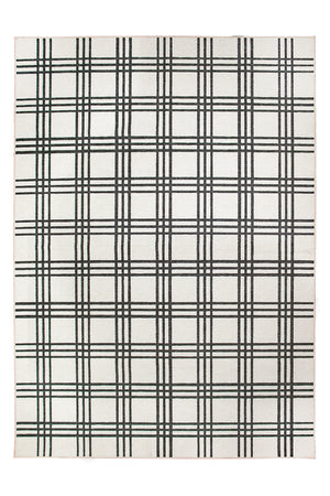 Plaid Black and Cream Washable Rug