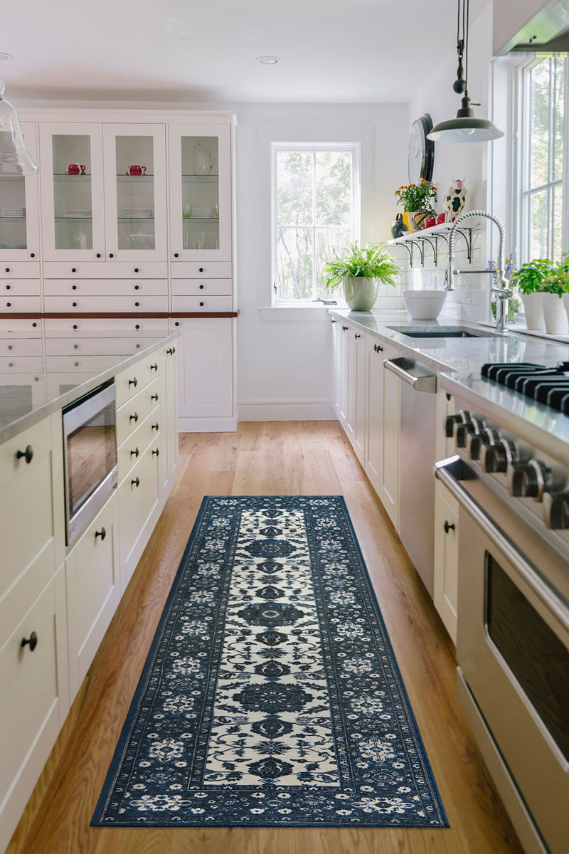 Ramage Blue Kitchen Washable Rug