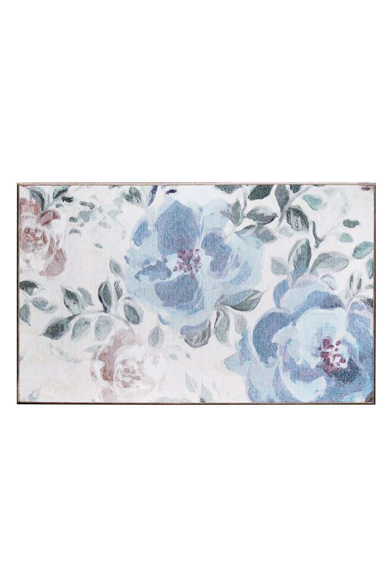 Sasha Floral Cream Blue Washable Rug