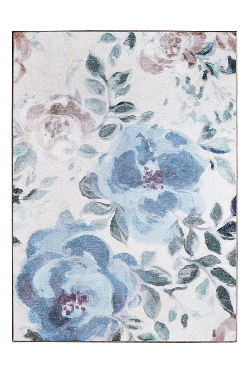 Sasha Floral Cream Blue Washable Rug