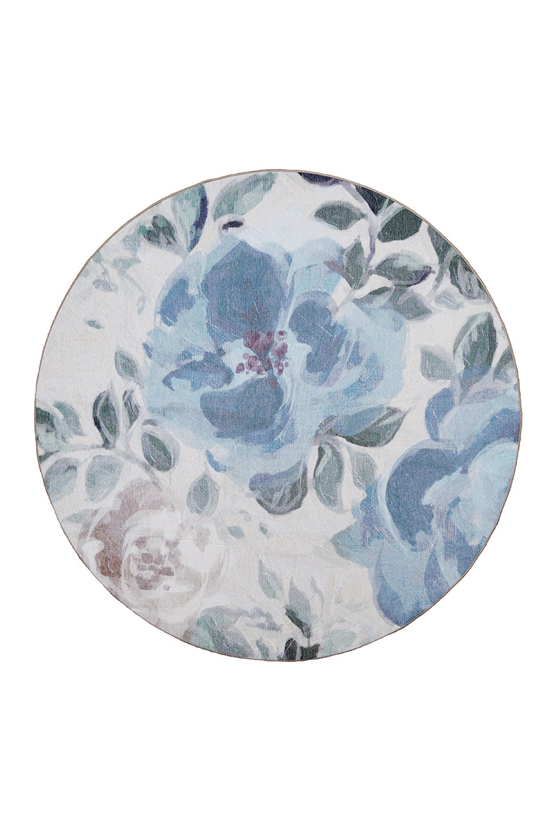 Sasha Floral Cream Blue Washable Rug