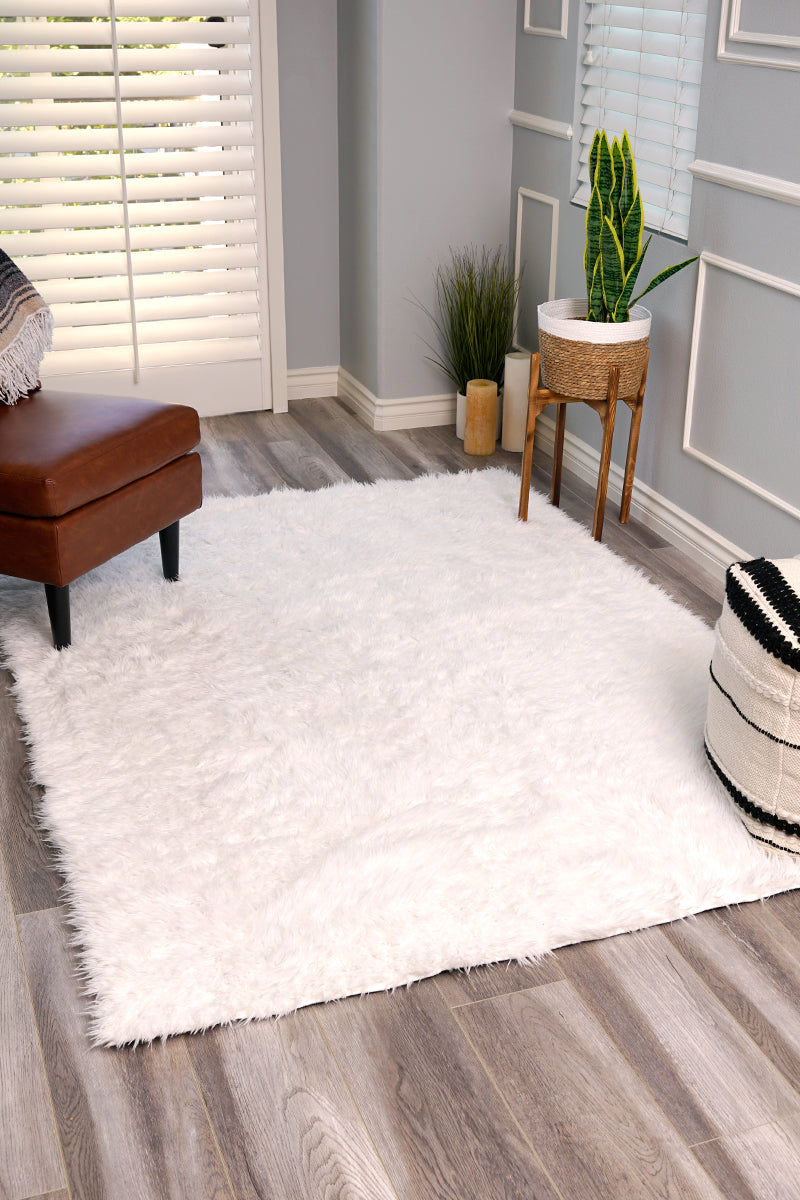 White Washable Shag Rug