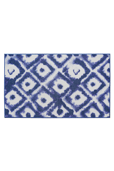 Shibori Geometric Diamond Blue Washable Rug