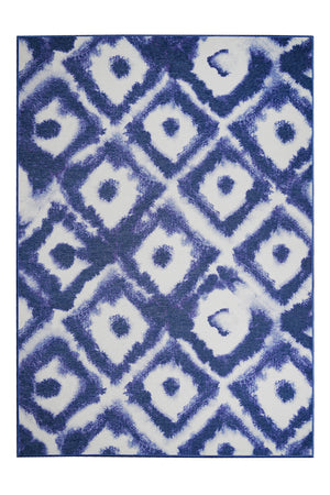 Shibori Geometric Diamond Blue Washable Rug