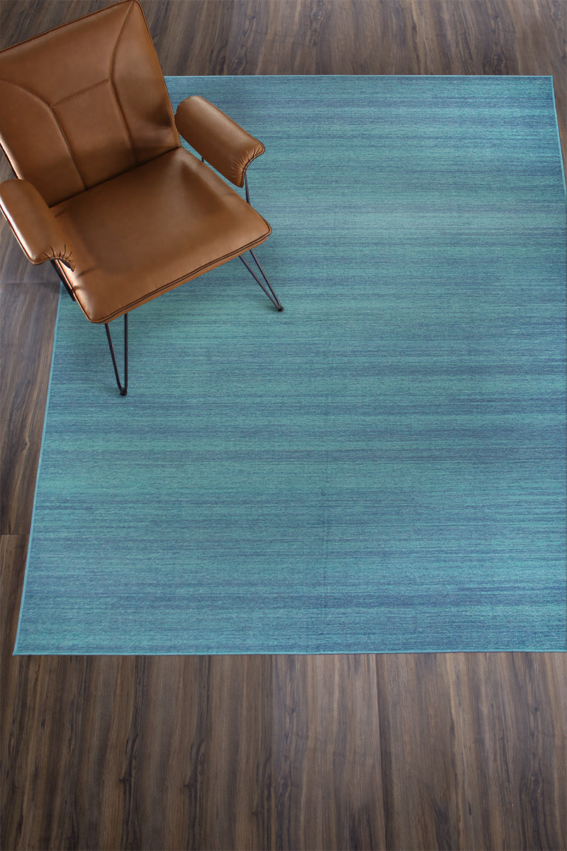 Solid Blue Washable Rug