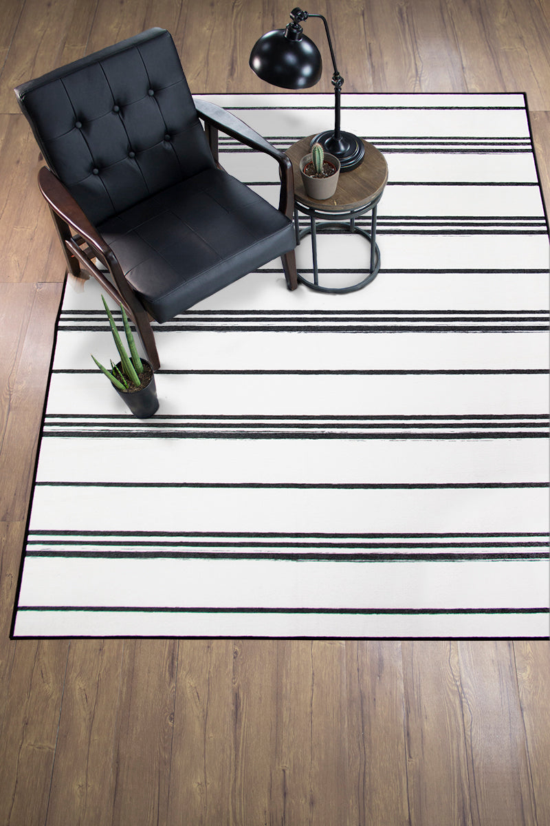 Stripe Black and White Washable Rug