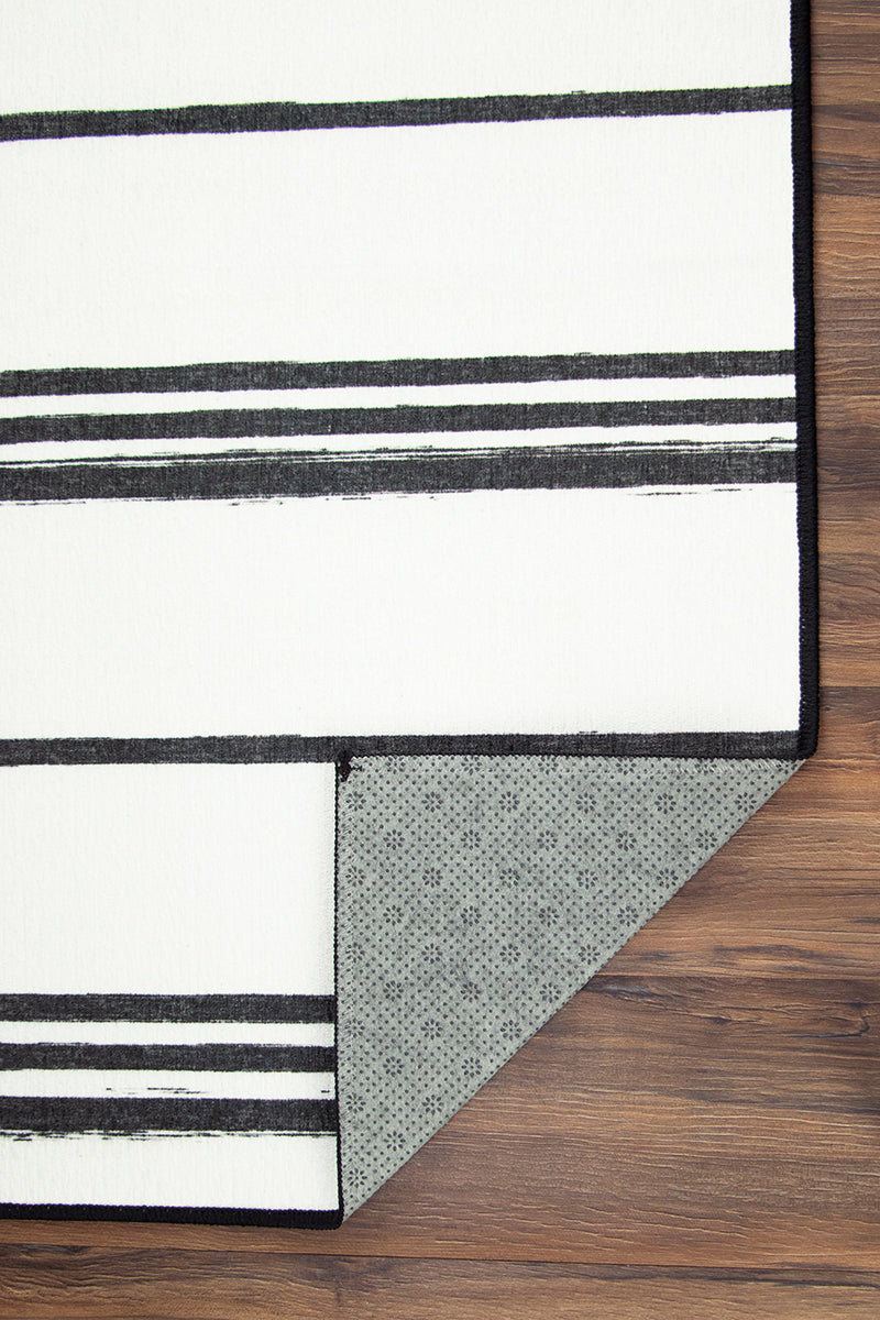 Stripe Black and White Washable Rug