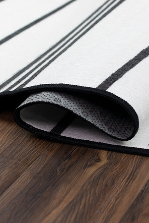 Stripe Black and White Washable Rug