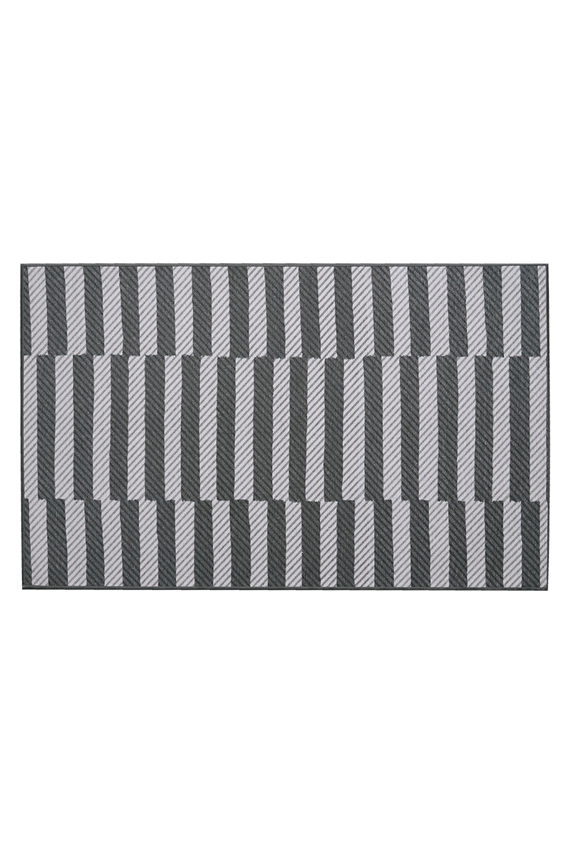 Tratti Offset Stripe Black Cream Washable Rug