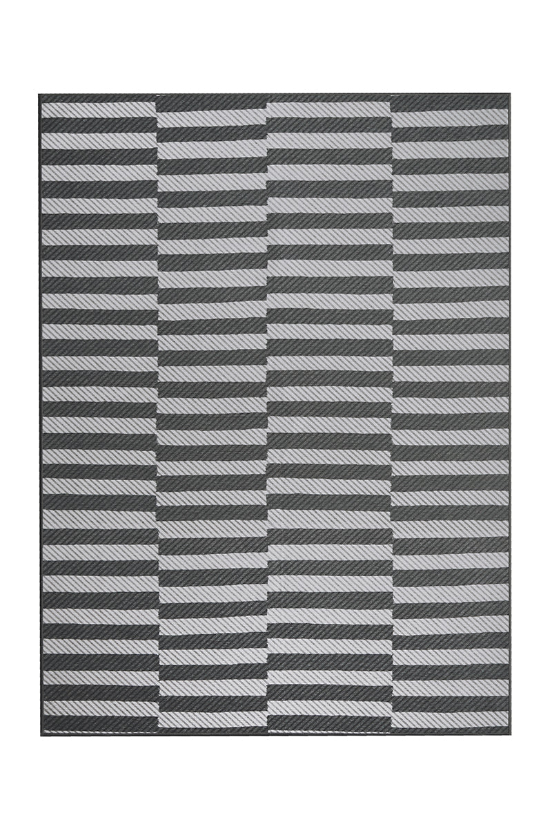 Tratti Offset Stripe Black Cream Washable Rug