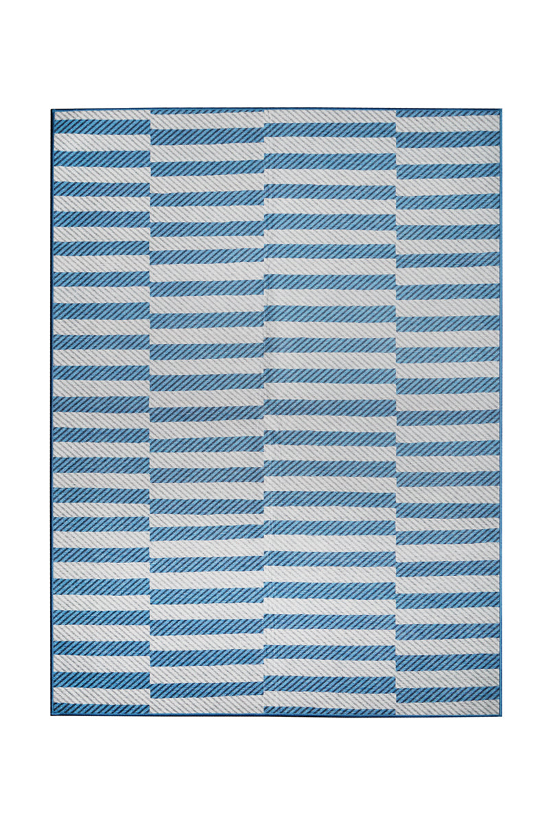 Tratti Offset Stripe Blue Washable Rug