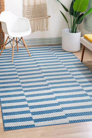 Tratti Offset Stripe Blue Washable Rug