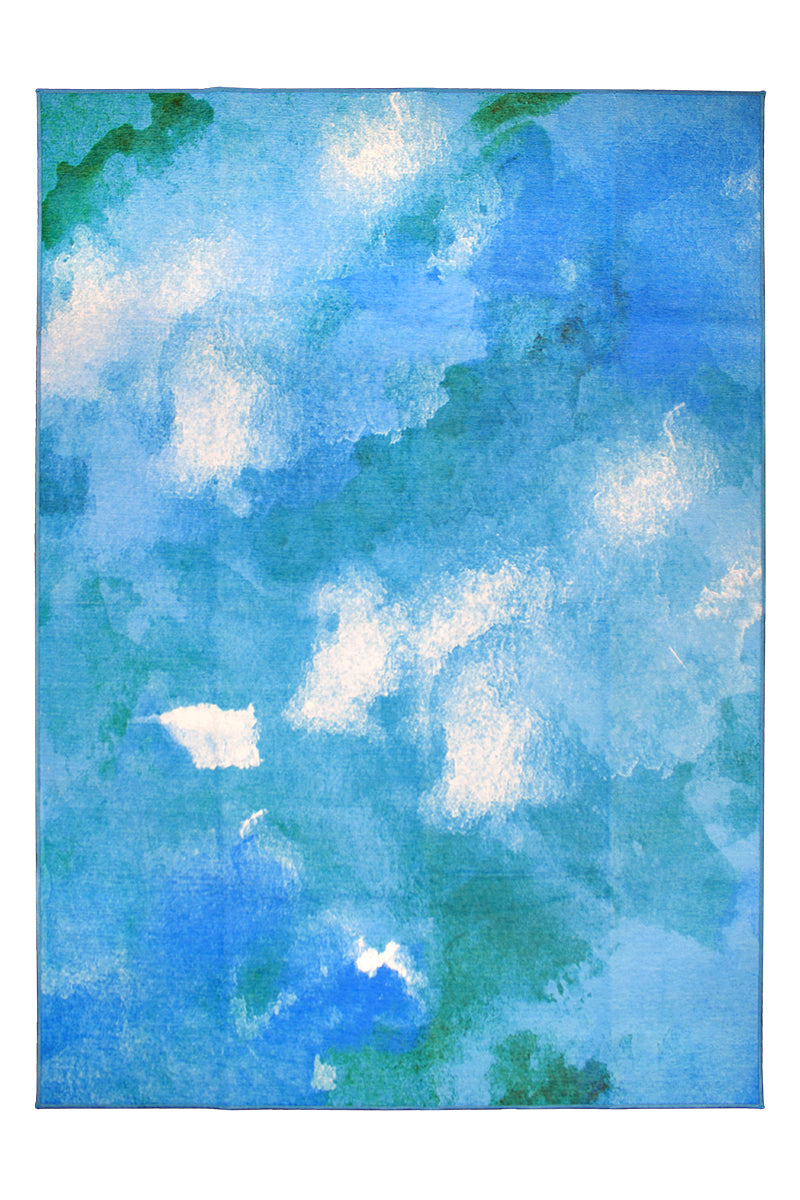 Watercolor Aqua Washable Rug