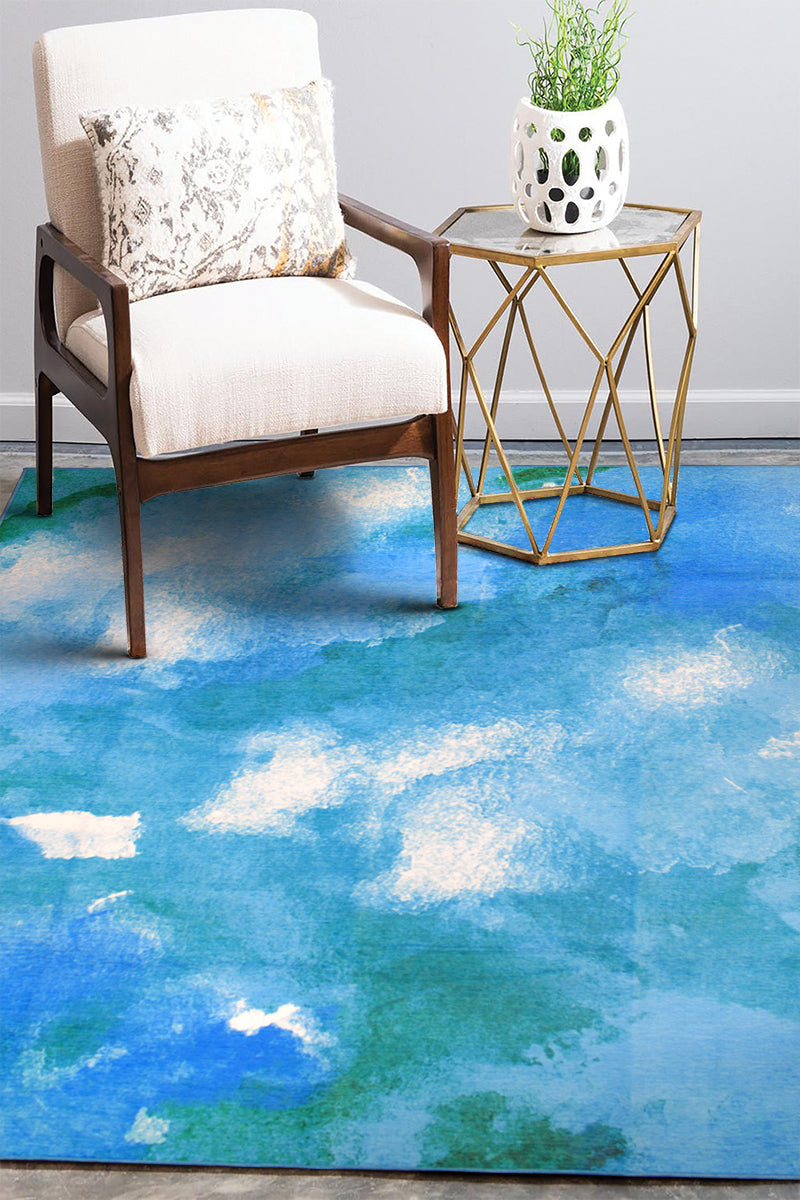 Watercolor Aqua Washable Rug