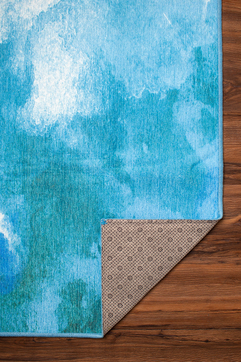 Watercolor Aqua Washable Rug