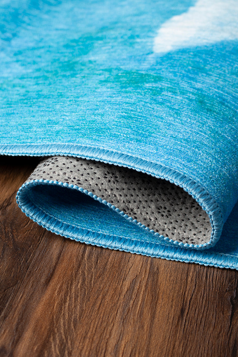 Watercolor Aqua Washable Rug