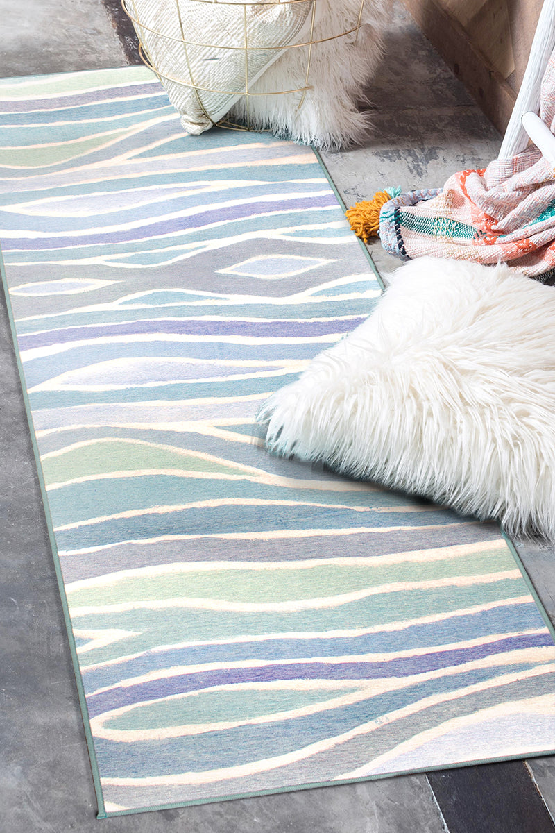 Waves Ocean Blue Washable Rug