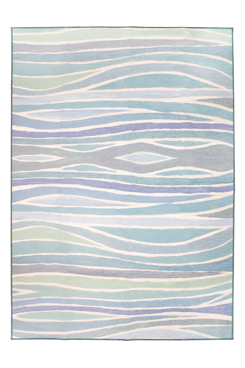 Waves Ocean Blue Washable Rug