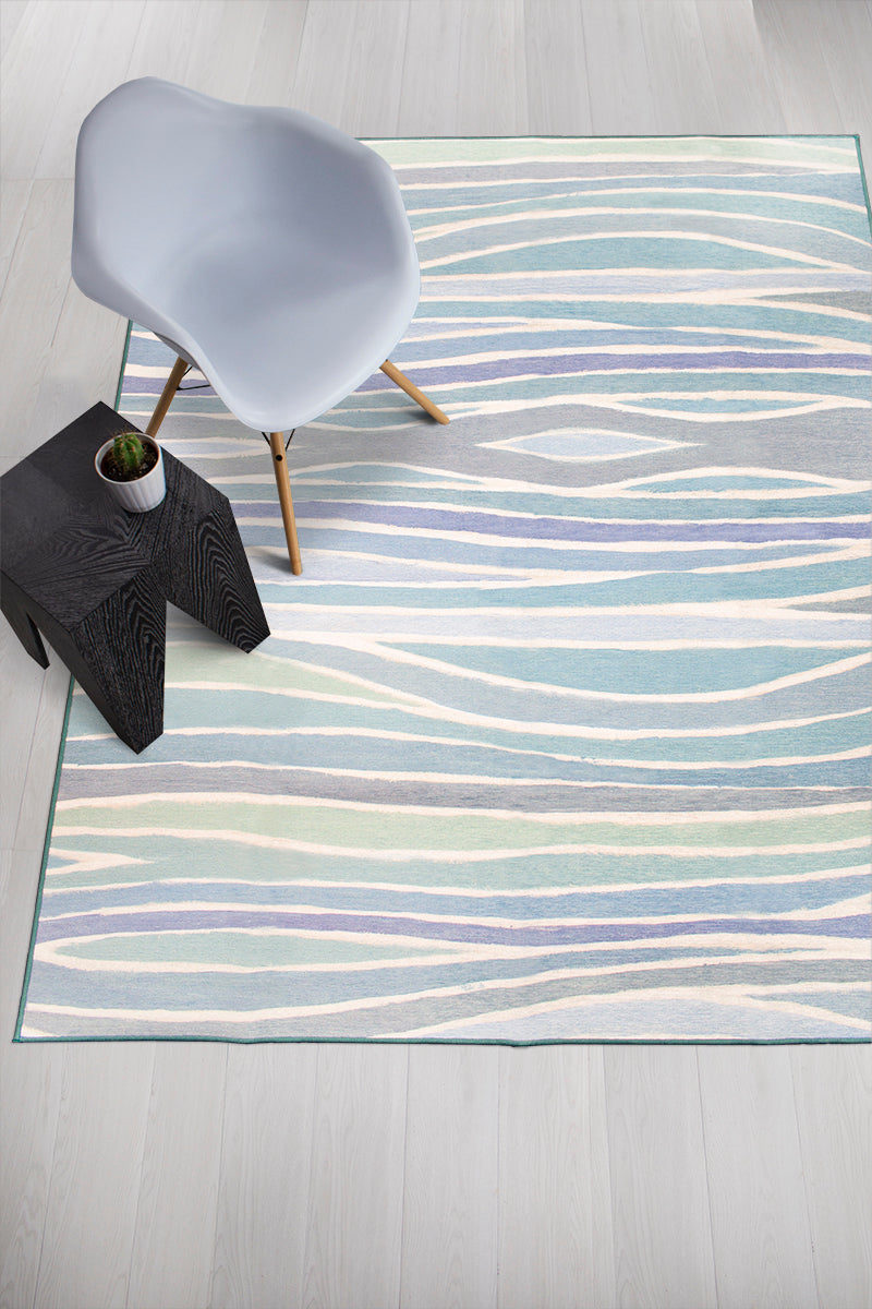 Waves Ocean Blue Washable Rug