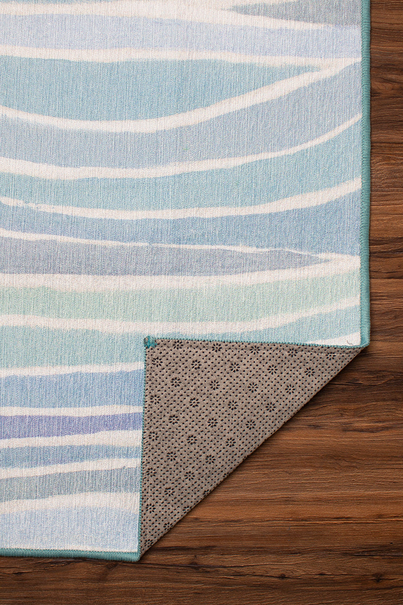 Waves Ocean Blue Washable Rug